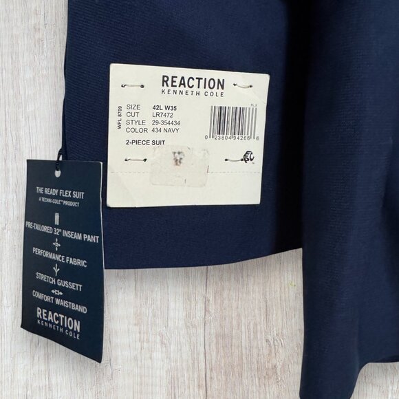 Kenneth Cole Reaction Ready Flex Navy Suit Jacket 42L Stretch Blazer - Picture 6 of 12